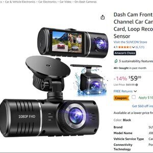 SUVCON J06 3-Channel Dash Cam Front/Rear/Inside 1080P + 32GB Card